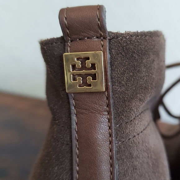 Tory Burch Brown Suede Vicki Wedge Booties Size 9 - Picture 4 of 12